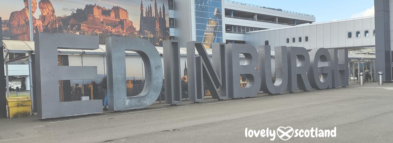 Giant Edinburgh letters outside Edinburgh Airport terminal