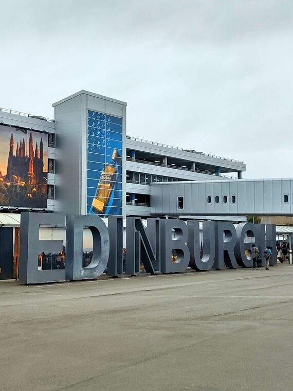 Giant Edinburgh letters outside Edinburgh Airport terminal